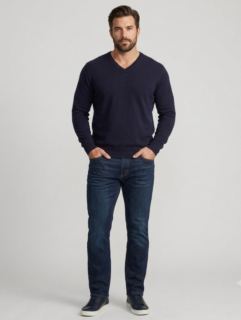 Brooks Brothers Italian Yarn Navy Blue V-Neck Sweater Stripe Trim XL